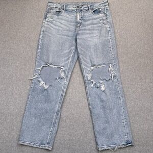 American Eagle Super High Rise Ankle Straight Jeans Size 14 Stretch Destroyed